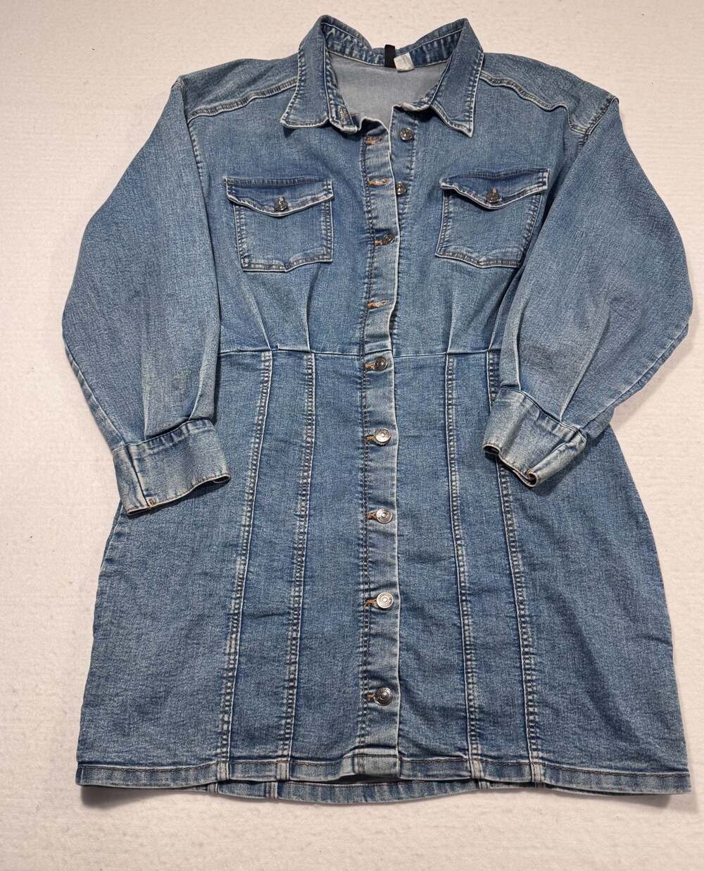 H&M Divided Blue Denim Long Sleeve Button-Up Mini Shirt Dress Size XL
